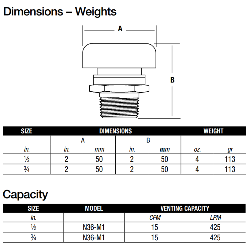 Watts N36 1/2" Vacuum Relief Valve 0138515