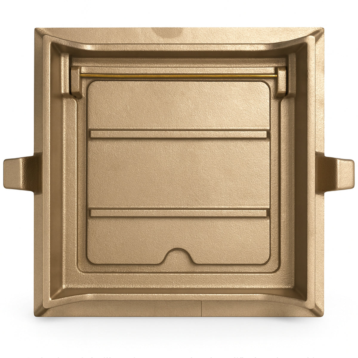 Zurn ZANB1461-12 nickel bronze floor access panel underside showing hinged cover mechanism, square frame and mounting anchor lugs