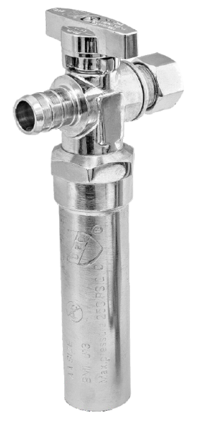 BMI 31248 1/2"PEX x 3/8"OD Straight Stop - Chrome Plated Valve - Hammer Arrester - 1/4 Turn - Lead Free