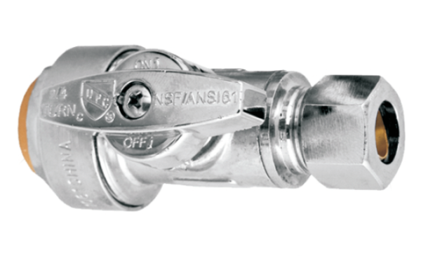 BMI 38984 1/2"P.F x 3/8"OD Straight Stop - Chrome Plated Valve - 1/4 Turn - Lead Free