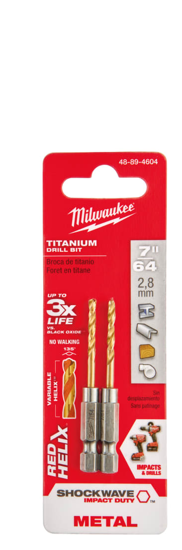 MILWAUKEE 48-89-4604 7/64IN TITANIUM SHOCKWAVE 2PK