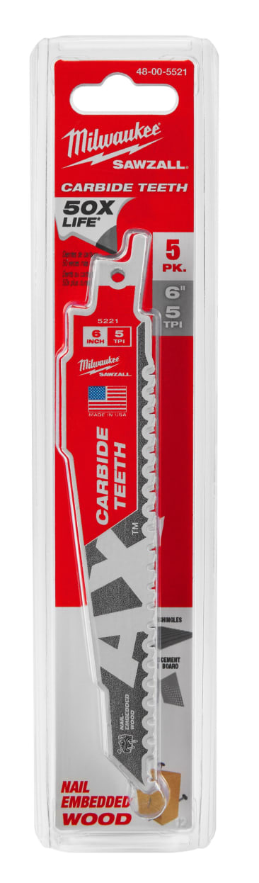 MILWAUKEE 48-00-5521 6IN CAX 5PK SAWZALL BLADE