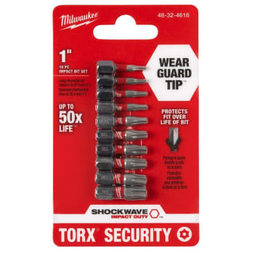 MILWAUKEE 48-32-4618 10PC SHOCKWAVE TORX SECURITY BIT SET