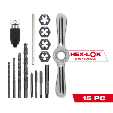 MILWAUKEE 49-22-5602 15PC SAE TAP & DIE SET WITH HEX-LOK 2-IN-1 HANDLE