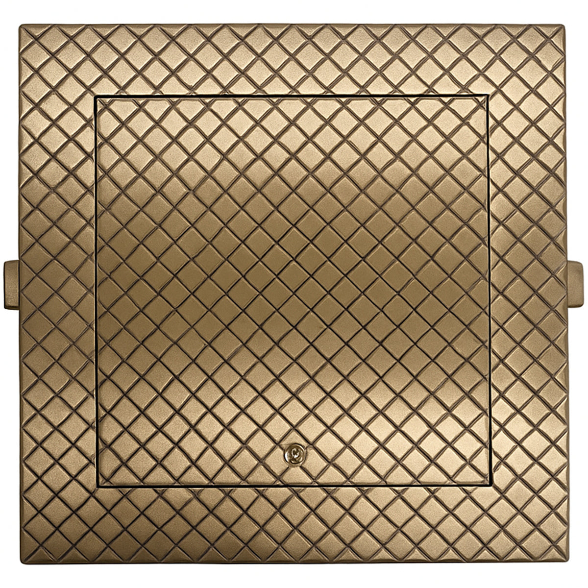 Zurn ZANB1461-12 12 x 12 inch nickel bronze floor access panel, top view showing square scoriated hinged cover and securing screw
