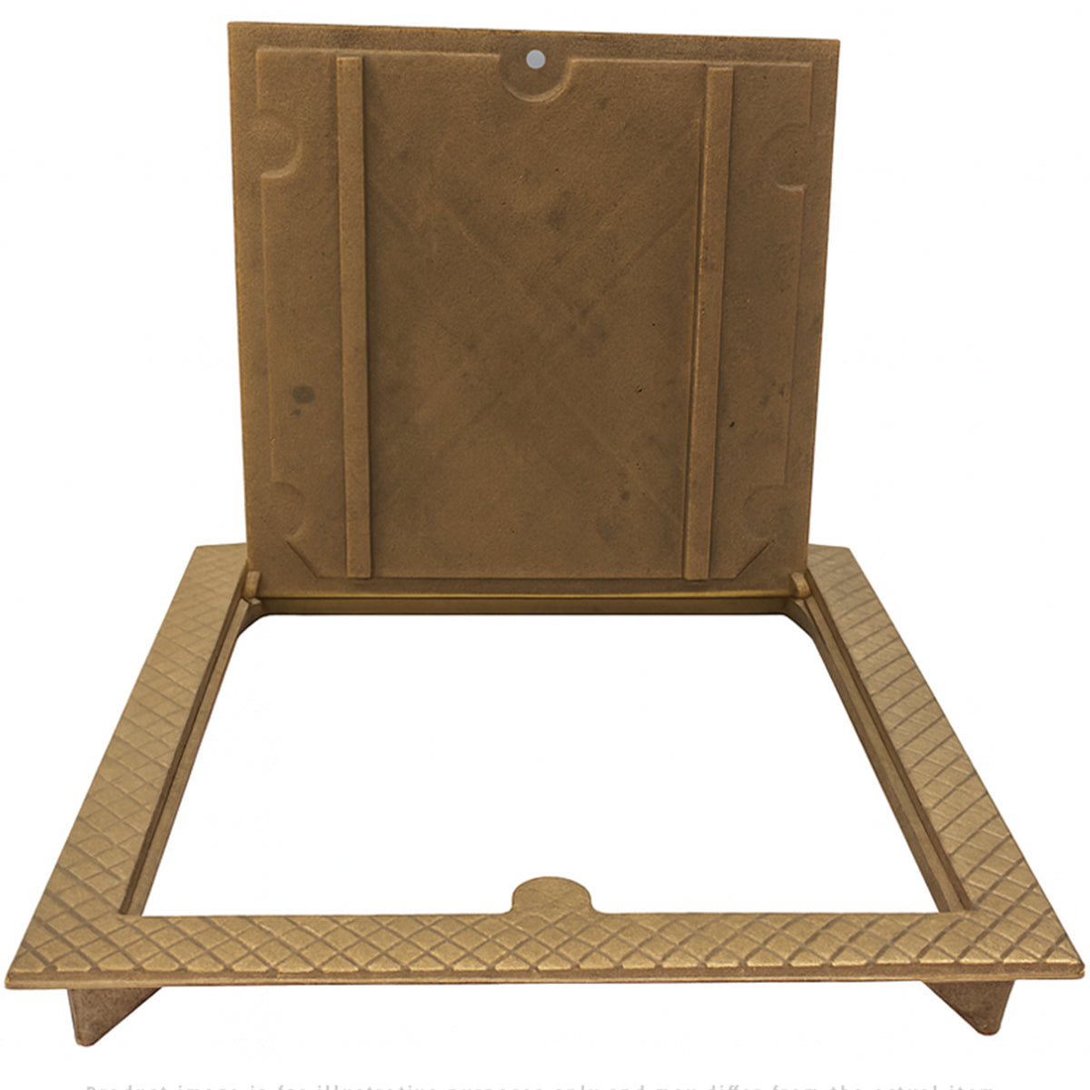 Zurn ZANB1461-12 nickel bronze floor access panel with hinged cover open, showing access opening, frame and hinge assembly