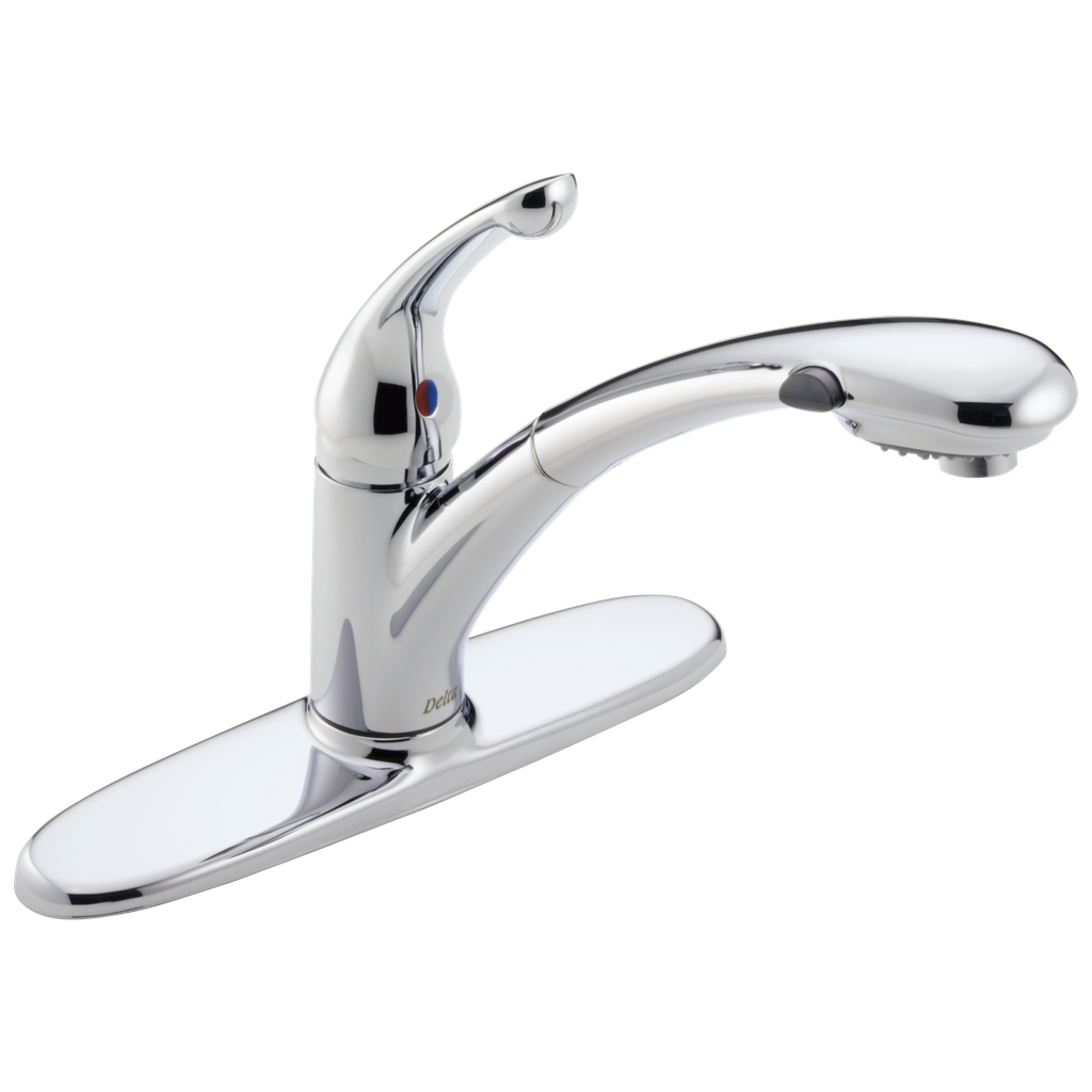 Delta 470-We-Dst Signature: Single Handle Water-Efficient Pull-Out Kitchen Faucet Chrome Single Handle Lever