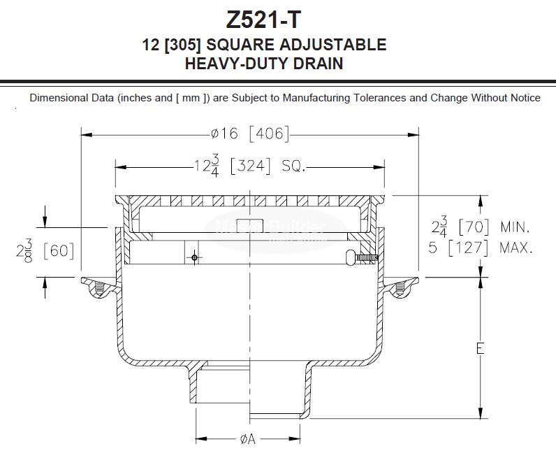 Zurn Z521 / ZB521 / ZN521 12" [305mm] Adjustable Heavy-Duty Area Drain